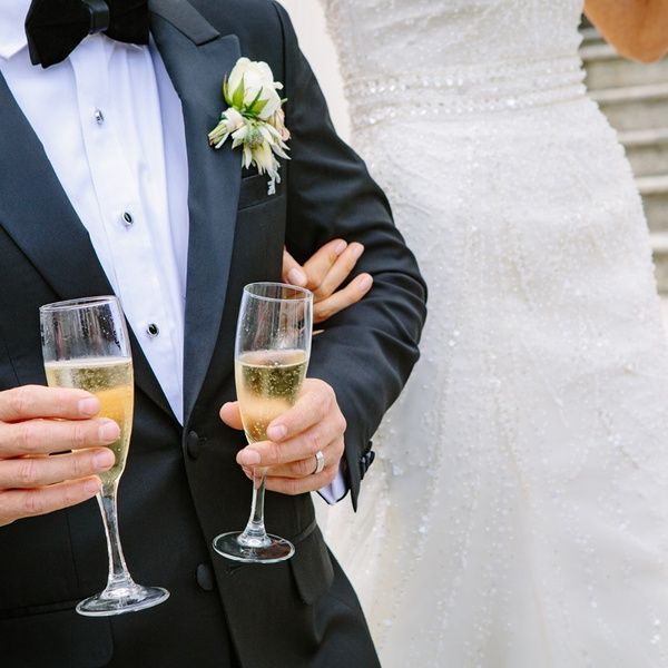 Bride and Groom with Champagne